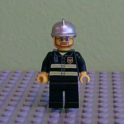 LEGO Minifigure-Fire - Reflective Stripes, Black Legs, Silver Fire Helmet, Beard and Glasses (Hovercraft Pilot)-Town / City / Fire-CTY087-Creative Brick Builders
